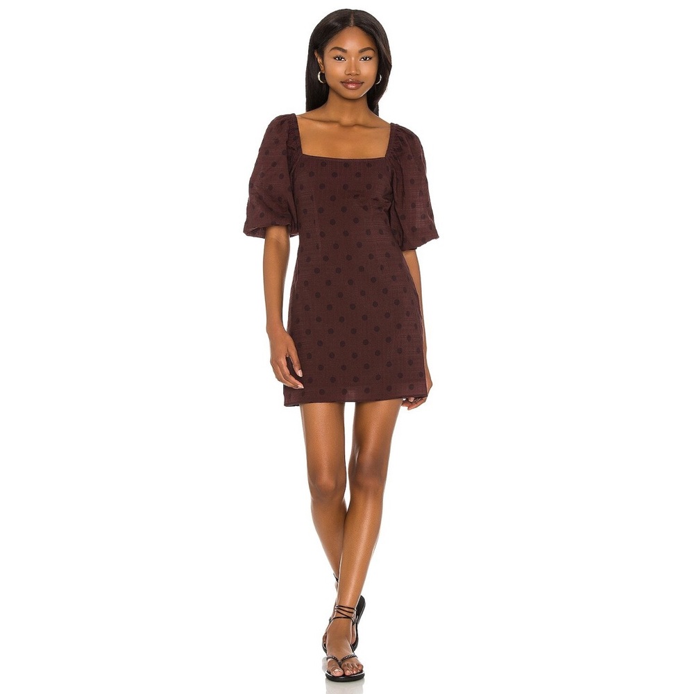 Peony Swimwear Puff Sleeve Mini Dress in Raisin